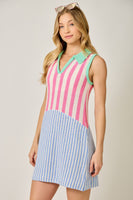 Mystree Mixed Stripe Color Block Dress in Pink/Blue