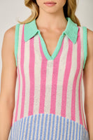 Mystree Mixed Stripe Color Block Dress in Pink/Blue