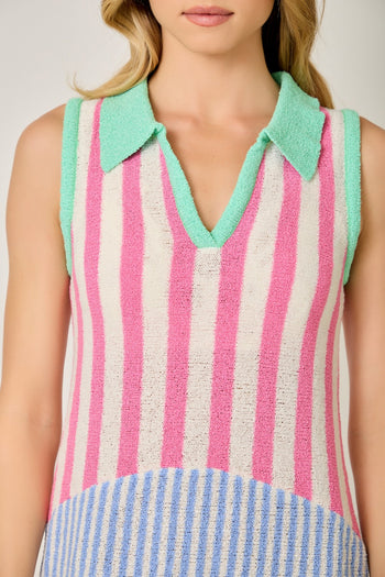 Mystree Mixed Stripe Color Block Dress in Pink/Blue