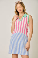 Load image into Gallery viewer, Mystree Mixed Stripe Color Block Dress in Pink/Blue
