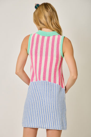 Mystree Mixed Stripe Color Block Dress in Pink/Blue