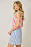 Mystree Mixed Stripe Color Block Dress in Pink/Blue