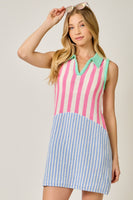 Mystree Mixed Stripe Color Block Dress in Pink/Blue