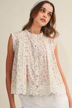 Load image into Gallery viewer, LovLov Petal Charm Ruffle Neck Lace Trim Top in Ivory Floral
