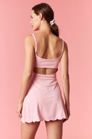 Peach Love Scalloped Edge Fitted Romper in Light Pink