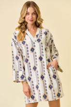 Load image into Gallery viewer, Doe &amp; Rae Geometric and Floral Print Kaftan Dress in Off White/Navy
