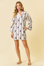 Load image into Gallery viewer, Doe &amp; Rae Geometric and Floral Print Kaftan Dress in Off White/Navy
