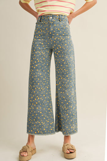 LovLov Whimsical Contemporary Speckled Pattern Pants in Denim Blue