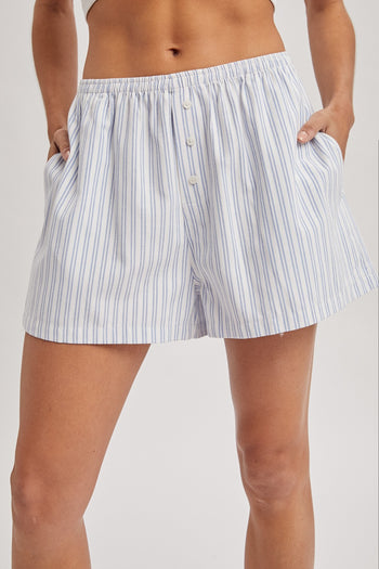 Wishlist Button Detail Striped Shorts in Off White/Navy