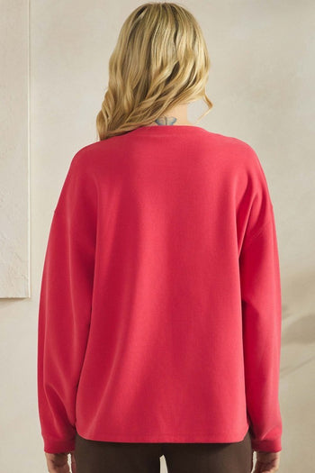 Yelete Cotton Modal Loose Fit Pullover Crewneck Top in Winter Berry