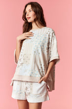 Load image into Gallery viewer, Peach Love Stripe Floral Patchwork Effect Printed Terry Top in Taupe Combo
