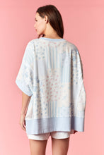 Load image into Gallery viewer, Peach Love Stripe Floral Patchwork Effect Printed Terry Top in Light Blue Combo
