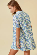 Load image into Gallery viewer, Doe &amp; Rae Floral &amp; Stripe Mix Button Down Swing Mini Dress in Blue Multi
