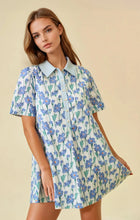 Load image into Gallery viewer, Doe &amp; Rae Floral &amp; Stripe Mix Button Down Swing Mini Dress in Blue Multi
