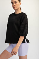 Rae Mode French Terry Bubbled Half Sleeve Top in Black