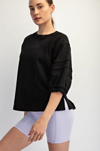 Load image into Gallery viewer, Rae Mode French Terry Bubbled Half Sleeve Top in Black
