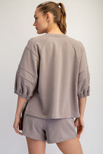 Load image into Gallery viewer, Rae Mode French Terry Bubbled Half Sleeve Top in Stone Taupe
