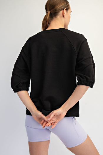 Rae Mode French Terry Bubbled Half Sleeve Top in Black