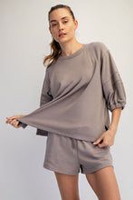 Load image into Gallery viewer, Rae Mode French Terry Bubbled Half Sleeve Top in Stone Taupe
