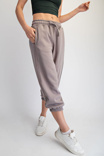Rae Mode French Terry Cropped Jogger Pants in Stone Taupe
