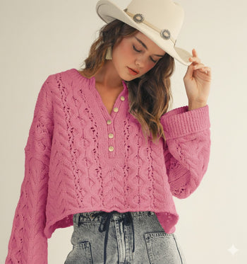 LovLov Twisted Ribbed Knit Sweater in Pink
