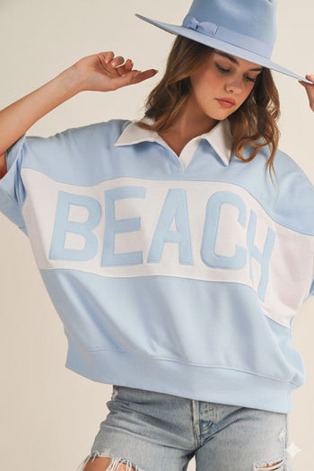 LovLov OVERSIZED Beach Seaside Leisure Pullover Top in Sky Blue