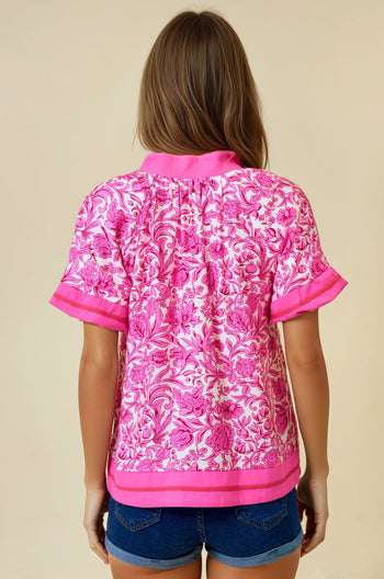 Doe & Rae Floral Print Boxy Top in Pink