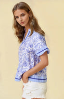 Doe & Rae Floral Print Boxy Top in Periblue