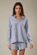Load image into Gallery viewer, Sunday Edition Striped Top with American Flag Embroidery in Navy-White Stripe
