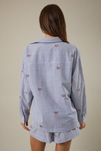 Load image into Gallery viewer, Sunday Edition Striped Top with American Flag Embroidery in Navy-White Stripe
