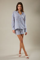 Sunday Edition Striped Shorts with American Flag Embroidery in Navy-White Stripe