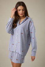 Load image into Gallery viewer, Sunday Edition Striped Top with American Flag Embroidery in Navy-White Stripe
