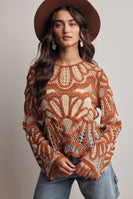 Forte Crochet Floral Pattern Sweater in Pumpkin Spice