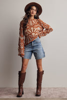 Forte Crochet Floral Pattern Sweater in Pumpkin Spice