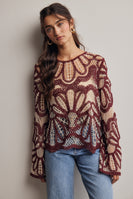 Forte Crochet Floral Pattern Sweater in Cinnamon