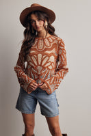 Forte Crochet Floral Pattern Sweater in Pumpkin Spice