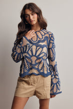 Load image into Gallery viewer, Forte Crochet Floral Pattern Sweater in English Blue
