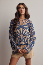 Load image into Gallery viewer, Forte Crochet Floral Pattern Sweater in English Blue
