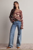 Forte Crochet Floral Pattern Sweater in Cinnamon