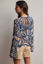 Load image into Gallery viewer, Forte Crochet Floral Pattern Sweater in English Blue
