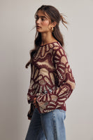 Forte Crochet Floral Pattern Sweater in Cinnamon