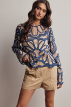 Load image into Gallery viewer, Forte Crochet Floral Pattern Sweater in English Blue
