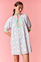 Peach Love Floral Print Poplin Mini Dress in Light Pink Multi