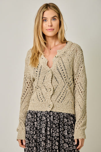 Mystree Crochet Knit Cardigan in Sand
