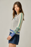 Mystree Color Block Sweater with Fish Design in Oatmeal Mix