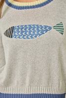 Mystree Color Block Sweater with Fish Design in Oatmeal Mix