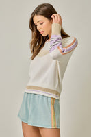 Mystree Color Block Sweater with Fish Design in Off White Mix