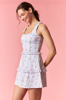 Peach Love Fitted Floral and Stripe Romper in Light Pink Multi