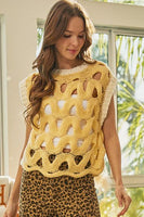 LovLov Soft Luxury Ripple Form Open Knit Vest in Buttercream Yellow