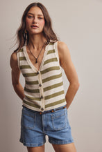Load image into Gallery viewer, Forte Striped Button Front Knit Vest in Sage
